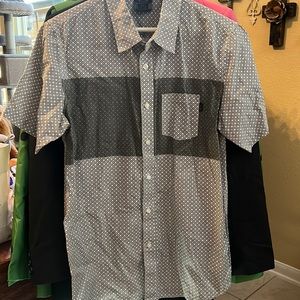 Men’s gray and white short sleeve button down Oakley shirt